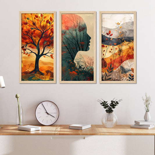 Beautiful Autumn Tree with Colorful Leaves Wooden Wall Frame Set of Three