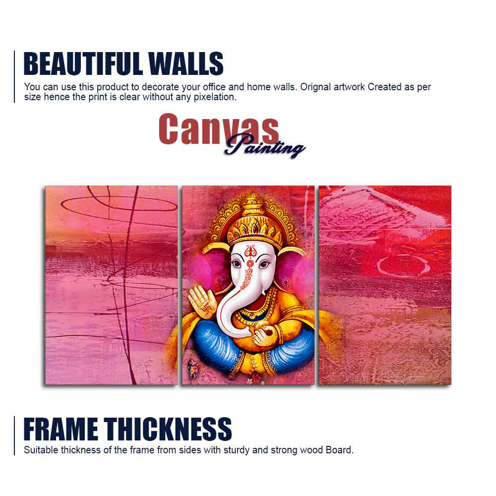 Beautiful Bal Ganesha 3 Pieces Canvas Wall Painting