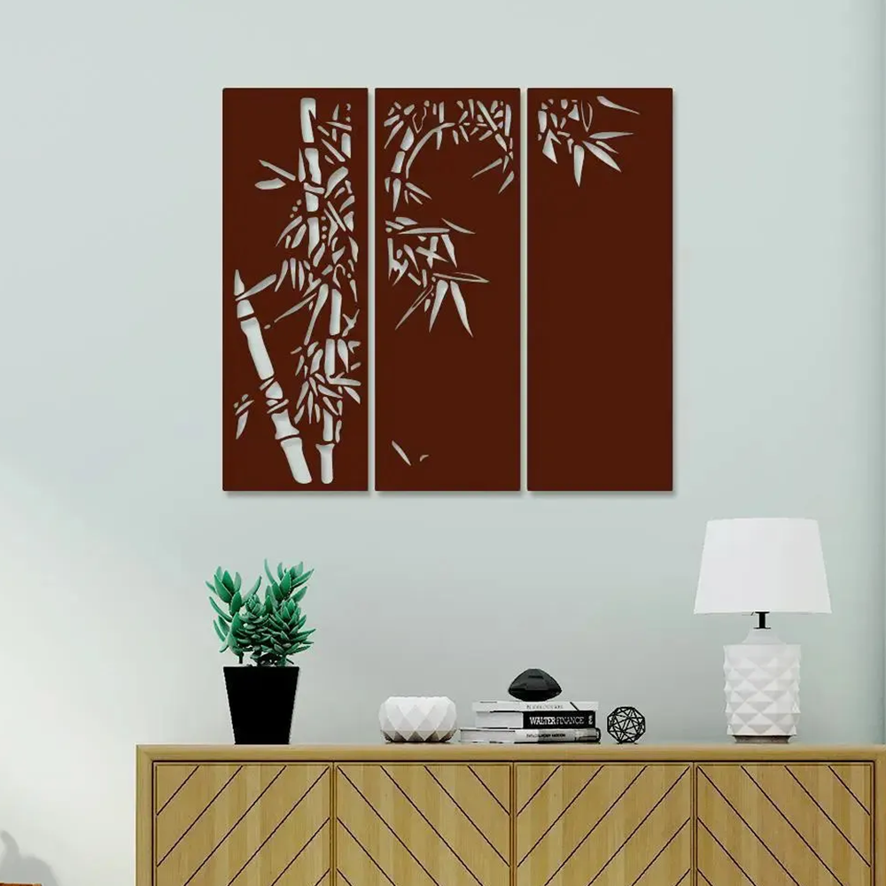Beautiful Bamboo Tree in Panels Design Metal Art Decor