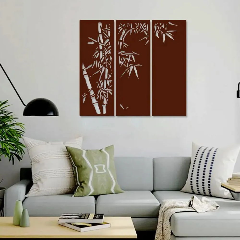 Beautiful Bamboo Tree in Panels Design Metal Art Decor