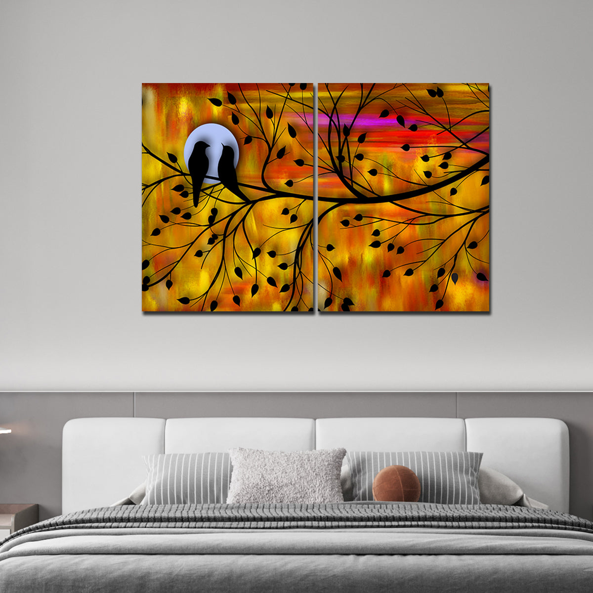 Beautiful Bird Couple on Tree Premium Bedroom Wall Painting