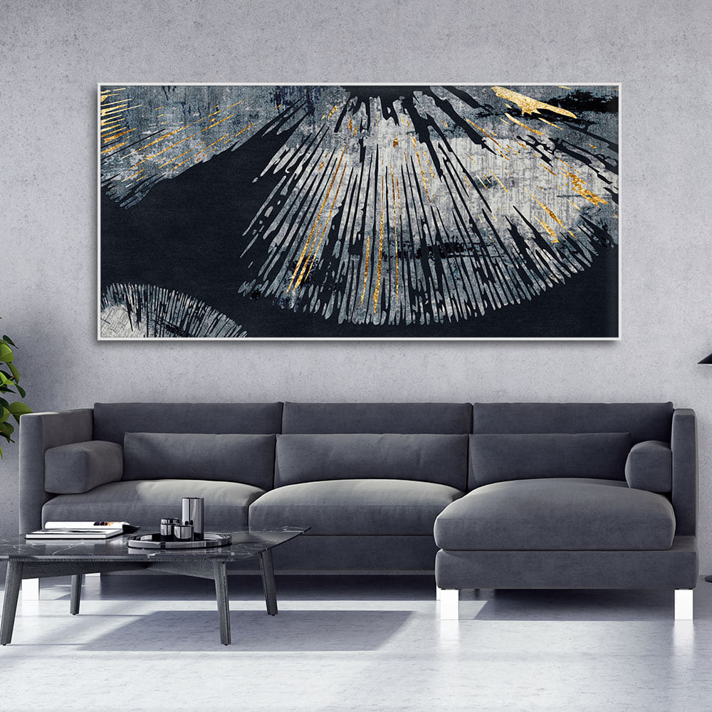 Beautiful Black Background with Golden Textured Abstract Canvas Wall Painting