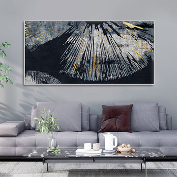 Beautiful Black Background with Golden Textured Abstract Canvas Wall Painting