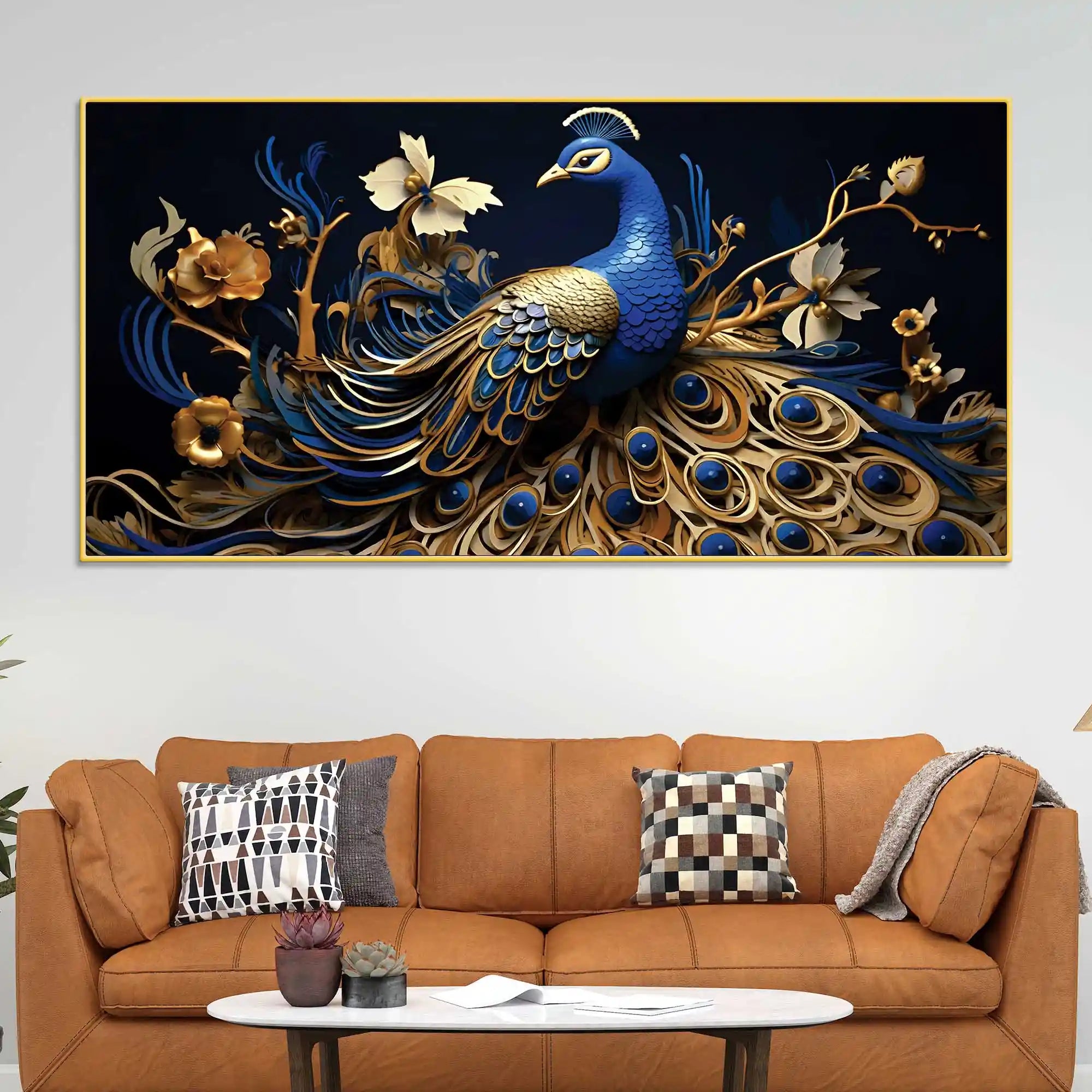 Beautiful Blue Peacock Canvas Wall Painting for Home & Office Spaces