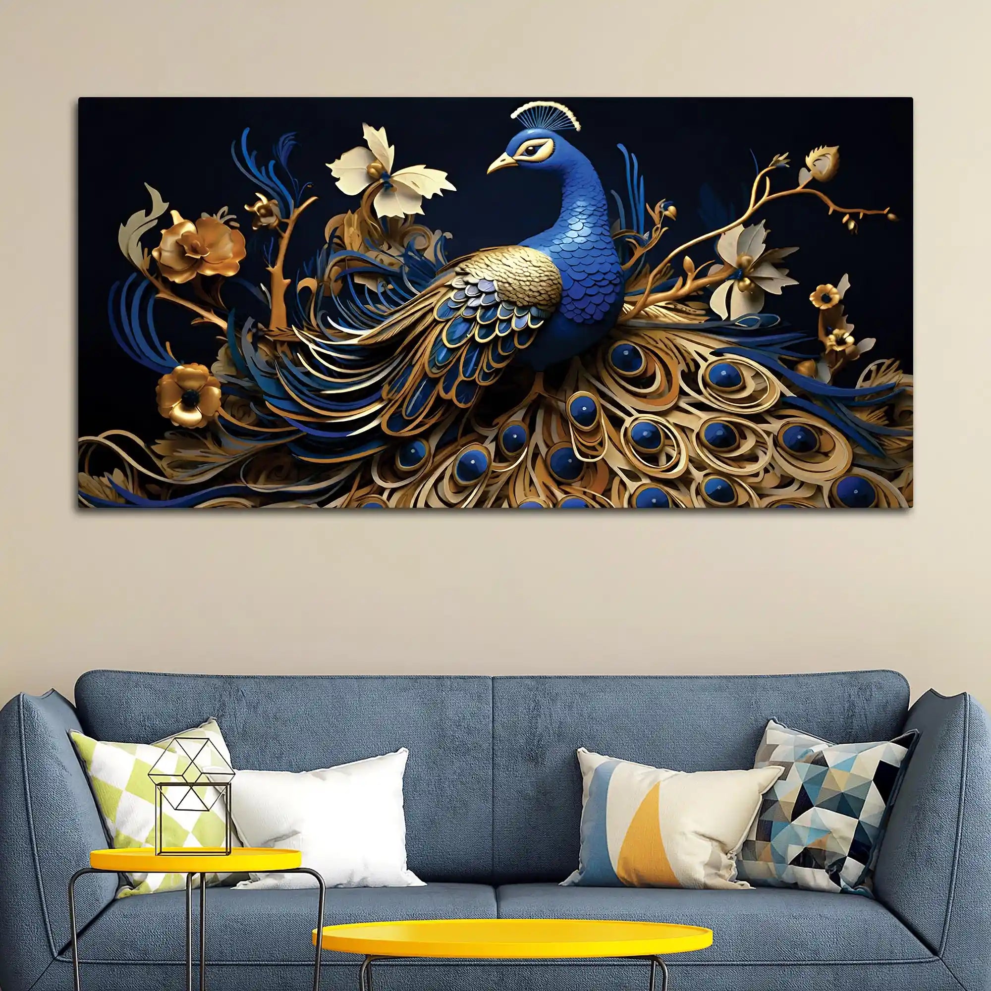 Beautiful Blue Peacock Canvas Wall Painting for Home & Office Spaces