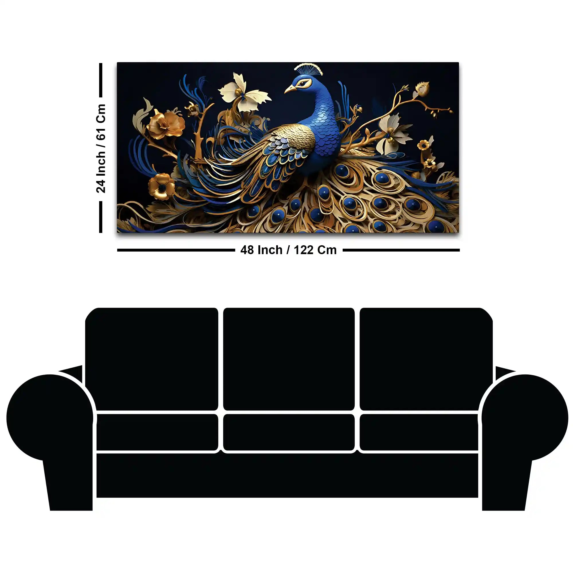 Beautiful Blue Peacock Canvas Wall Painting for Home & Office Spaces