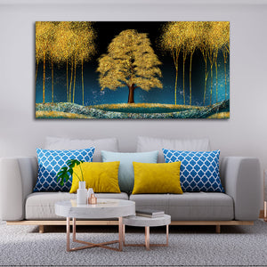 Beautiful Blue Sky and Golden Tree Canvas Wall Painting