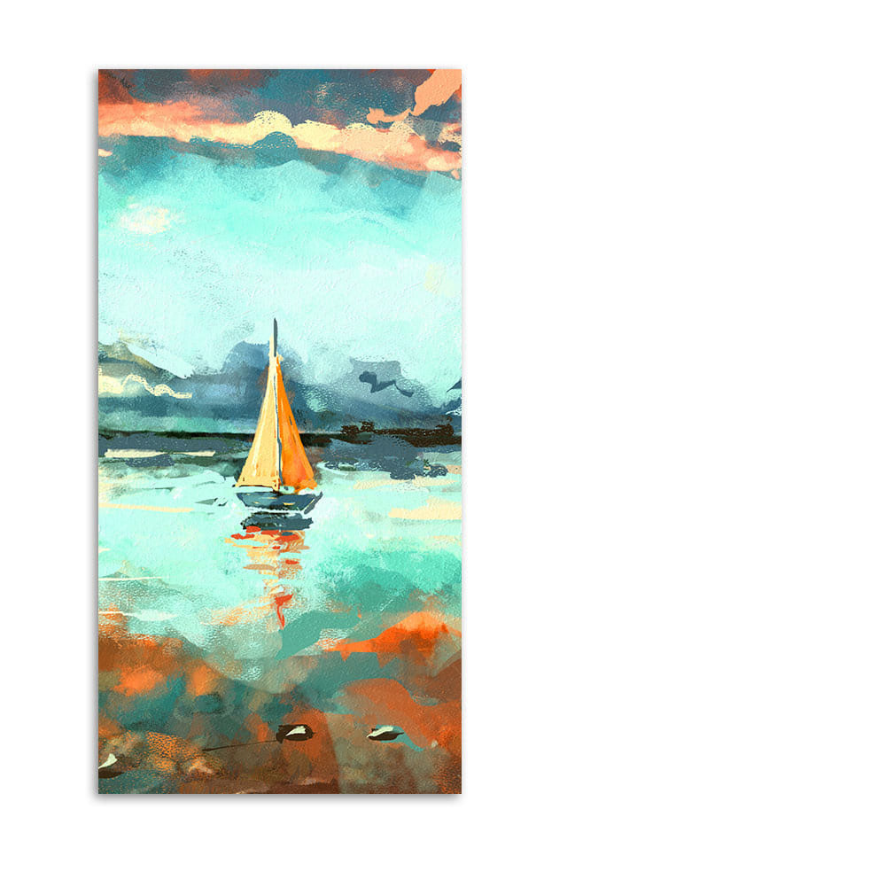 Beautiful Boat in The Ocean at Sunset Premium Canvas Wall Painting