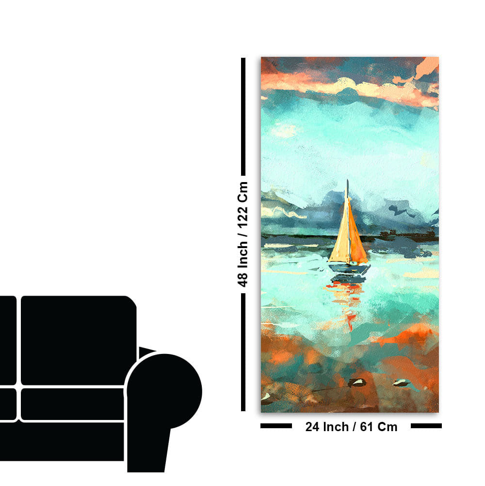 Beautiful Boat in The Ocean at Sunset Premium Canvas Wall Painting