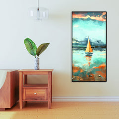 Beautiful Boat in The Ocean at Sunset Premium Canvas Wall Painting