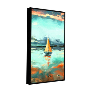 Beautiful Boat in The Ocean at Sunset Premium Canvas Wall Painting