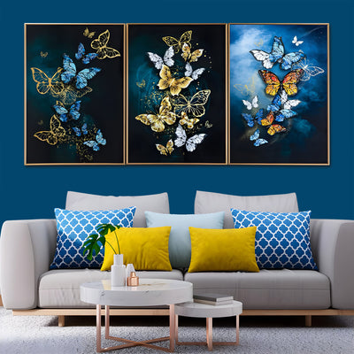 Beautiful Butterflies Framed Crystal Glass Painting Set of 3