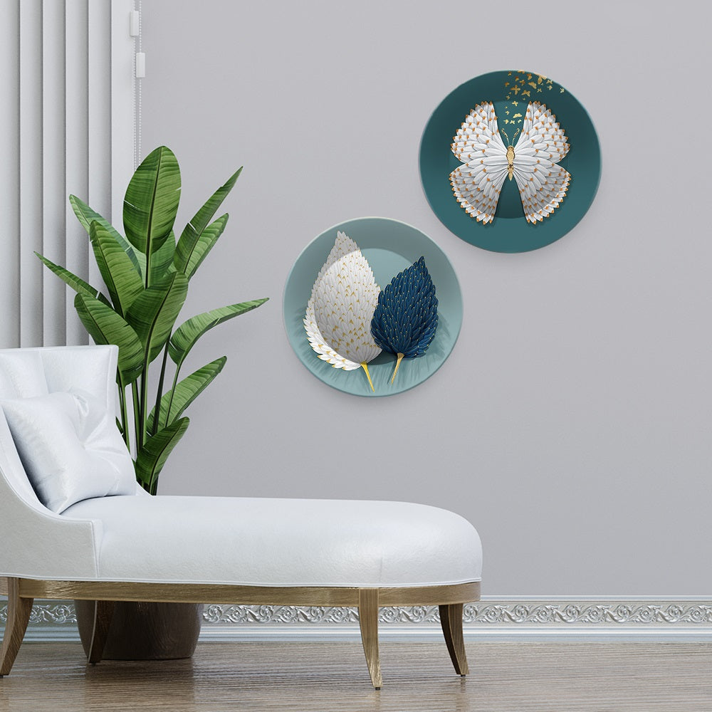 Beautiful Butterfly Ceramic Wall Hanging Plates of Two Pieces