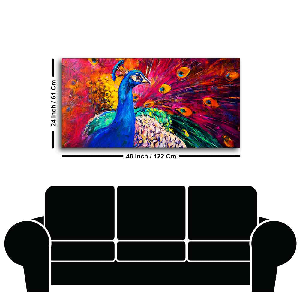 Beautiful Colorful Peacock Premium Canvas Wall Painting