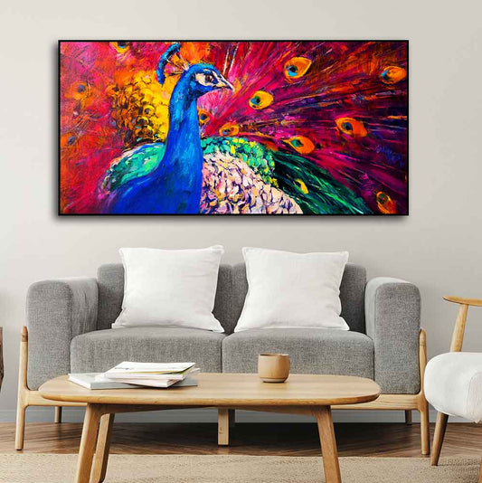 Beautiful Colorful Peacock Premium Canvas Wall Painting