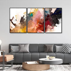 Beautiful Colorful Texture Abstract Floating Canvas Wall Painting Set of Three