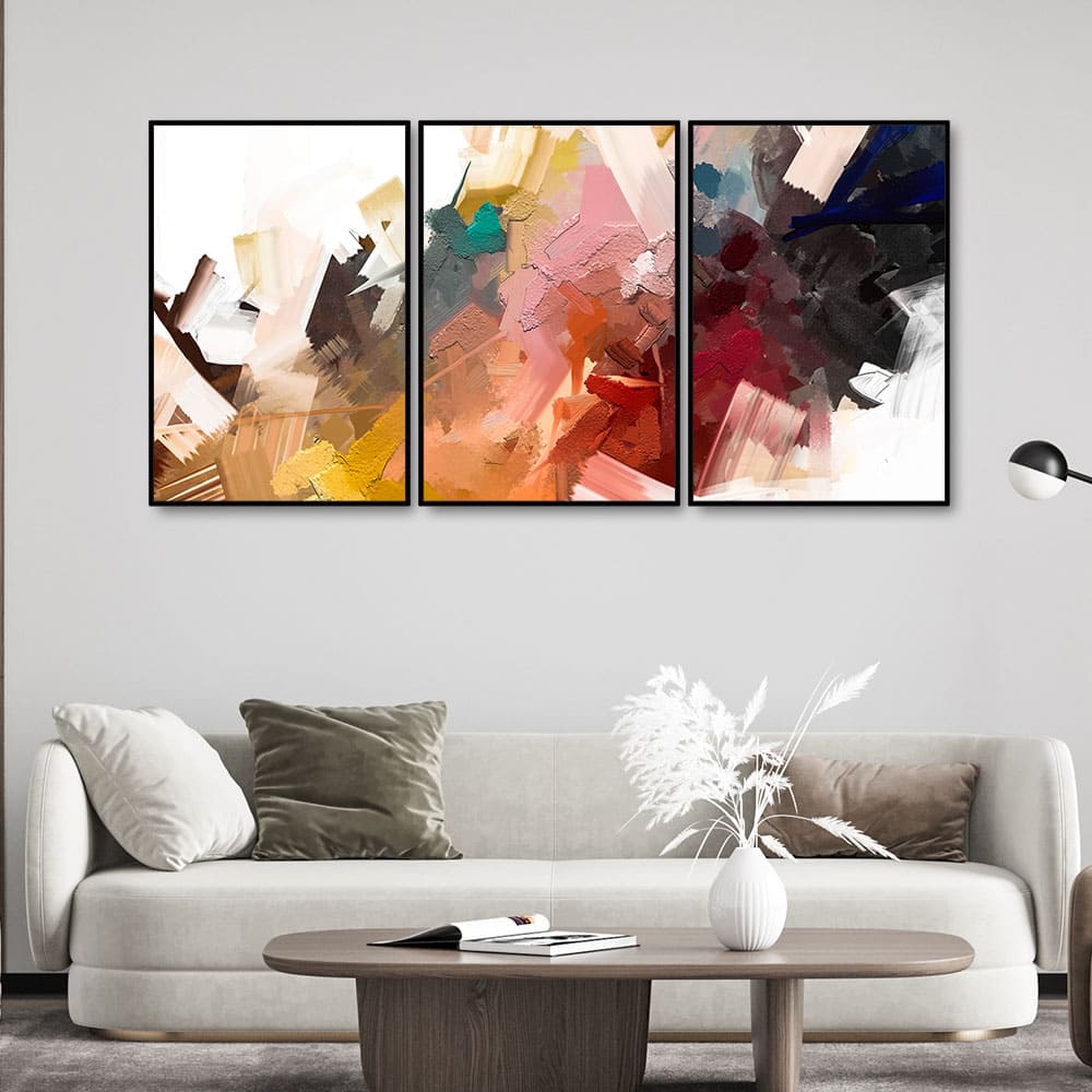 Beautiful Colorful Texture Abstract Floating Canvas Wall Painting Set of Three