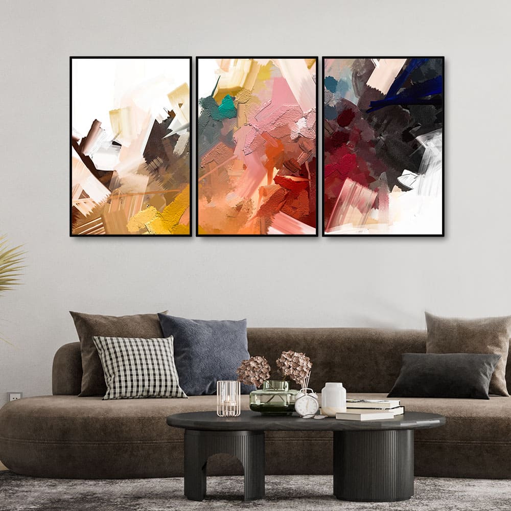 Beautiful Colorful Texture Abstract Floating Canvas Wall Painting Set of Three