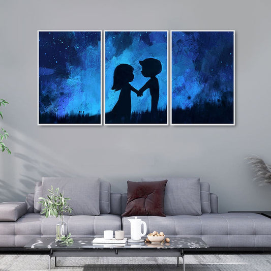 Beautiful Couple in Love Holding Hands Floating Canvas Wall Painting Set of Three