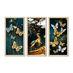 Beautiful Crystal Butterfly Pattern Art Wooden Wall Frame Set of Three