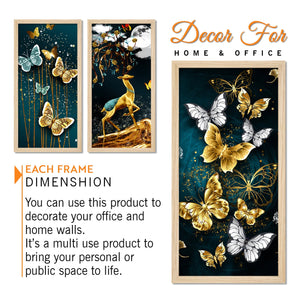 Beautiful Crystal Butterfly Pattern Art Wooden Wall Frame Set of Three