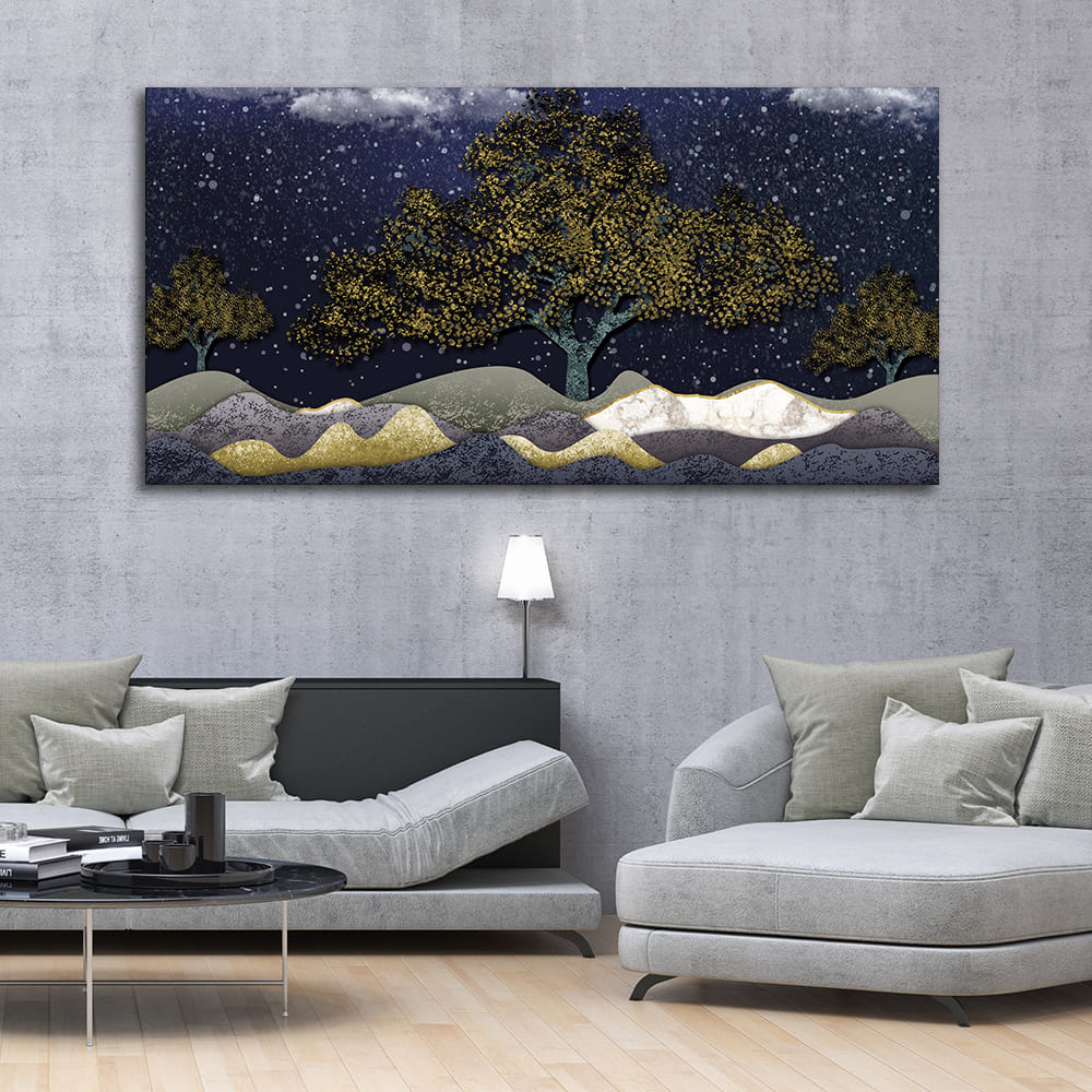 Beautiful Dark Blue Snowy Background Canvas Wall Painting