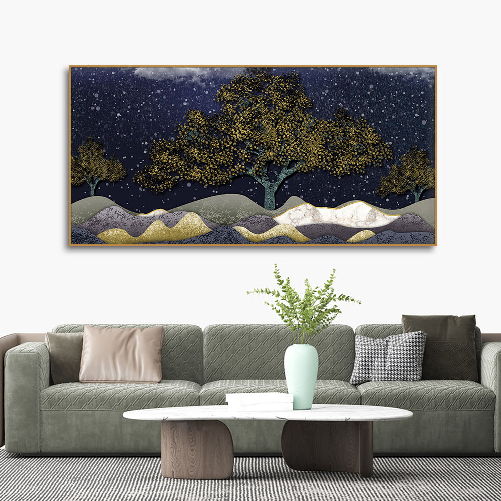 Beautiful Dark Blue Snowy Background Canvas Wall Painting