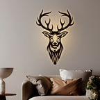 Beautiful Deer Head Premium Backlit Wooden Wall Hanging with LED Night Light Walnut Finish
