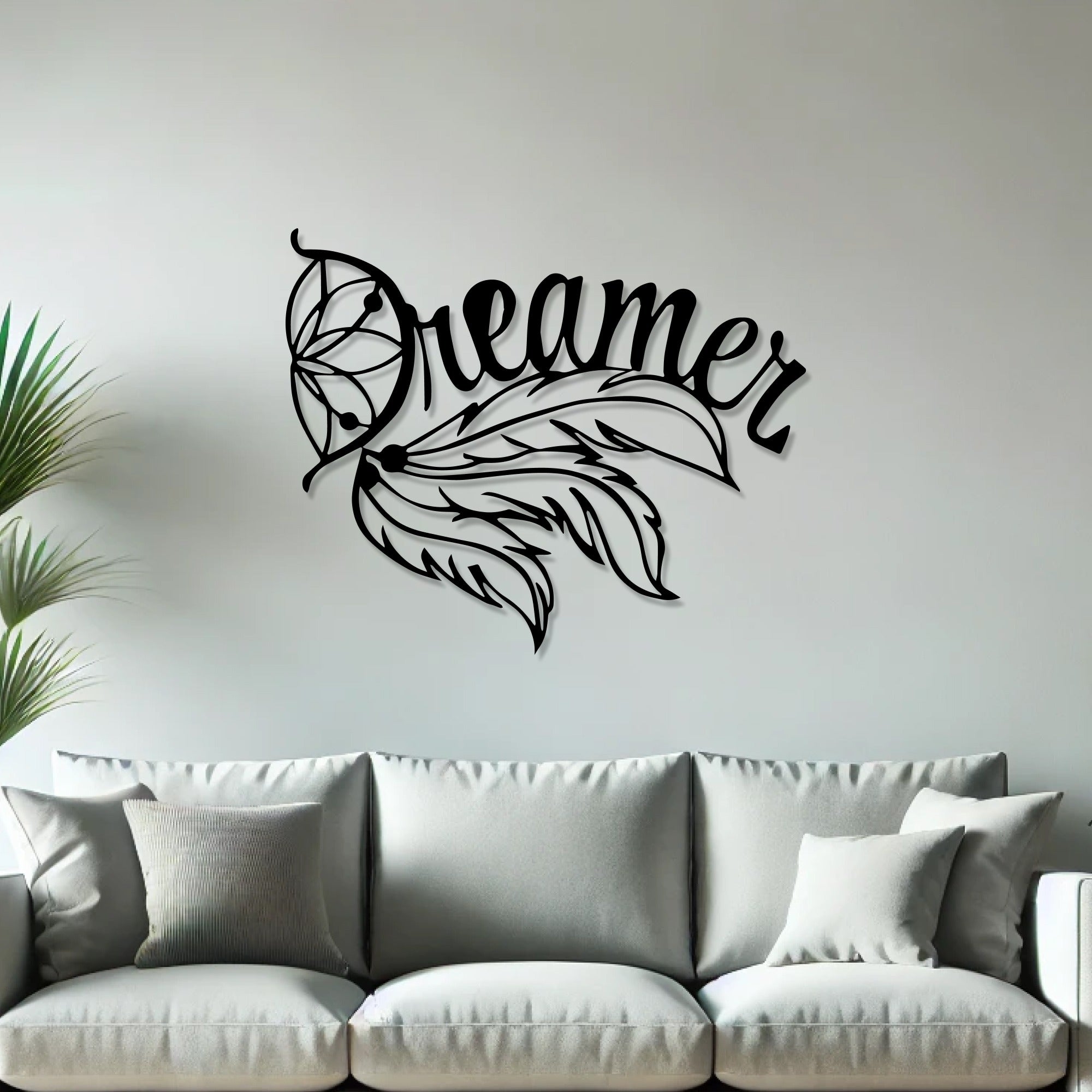 Beautiful Design Dream Text with Leaf Metal Artwork Wall Decor