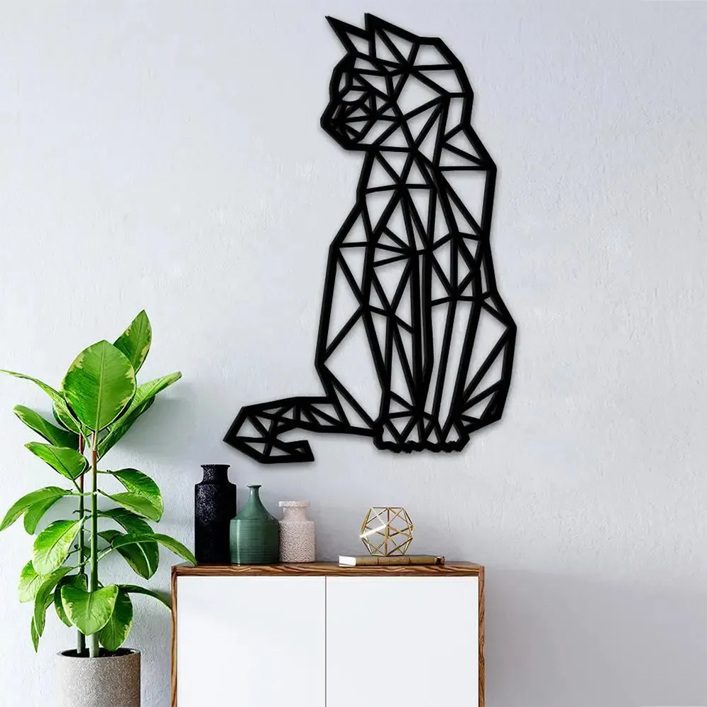 Beautiful Design Geometric Cat Metal Art Wall Decor