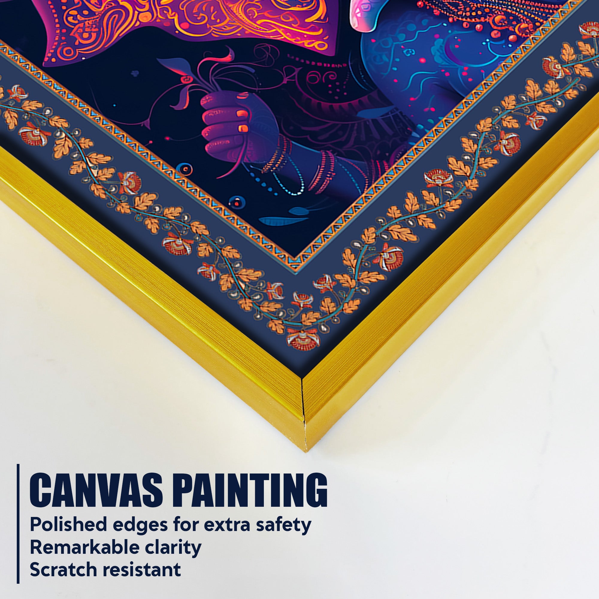 Beautiful Design Shree Ganesha Floral Border Canvas Wall Painting