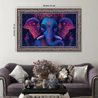 Beautiful Design Shree Ganesha Floral Border Canvas Wall Painting