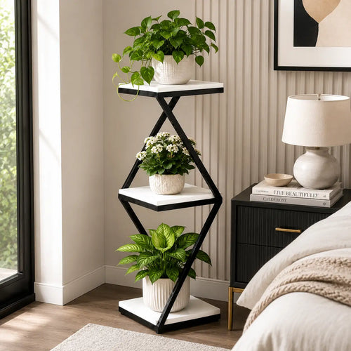 Beautiful Designer White Marble Side Table with Storage Shelf
