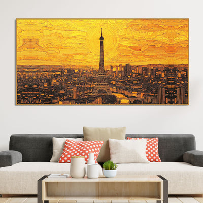 Beautiful Eiffel Tower Skyline View Canvas Wall Painting
