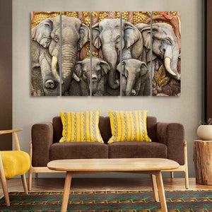 Beautiful Elephants Premium Wall Painting Set of Five