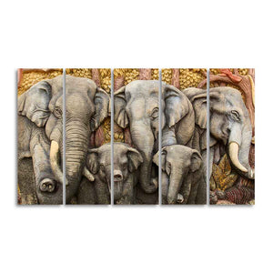 Beautiful Elephants Premium Wall Painting Set of Five