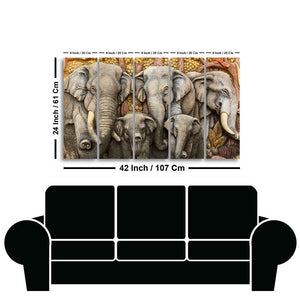 Beautiful Elephants Premium Wall Painting Set of Five