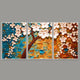 Beautiful Floral Tree Art with White Flower Floating Canvas Wall Painting Set of Three