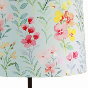 Beautiful Flower Art Drum Shaped Table Lamp with Wood Base