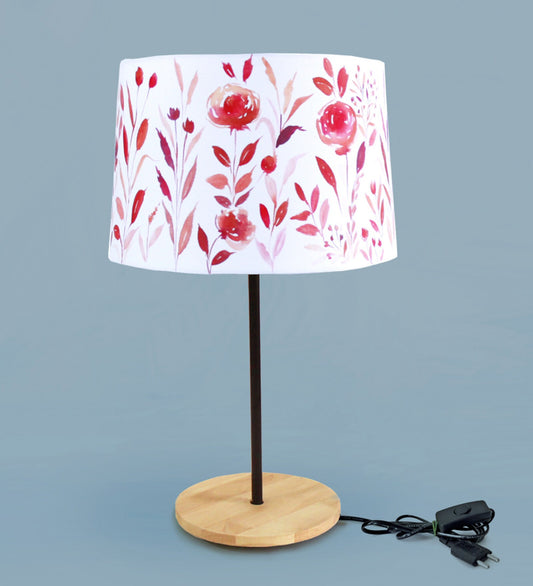 Beautiful Flower Art Night Lamp with Wooden  Base Table Lamp Shade