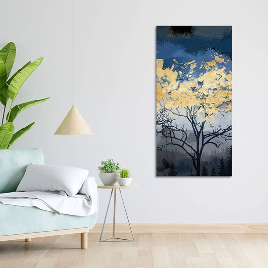 Beautiful Forest at Night with Gold Leaf Tree Canvas Wall Painting