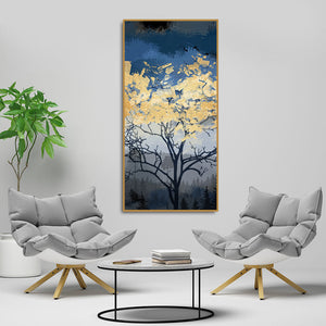 Beautiful Forest at Night with Gold Leaf Tree Canvas Wall Painting