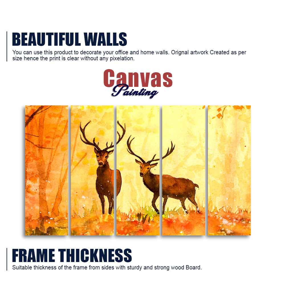 Beautiful Forest Deer Canvas Wall Painting of Five Pieces