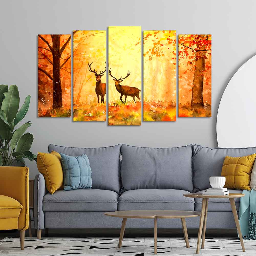 Beautiful Forest Deer Canvas Wall Painting Set of Five