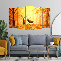 Beautiful Forest Deer Canvas Wall Painting Set of Five