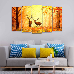 Beautiful Forest Deer Canvas Wall Painting Set of Five