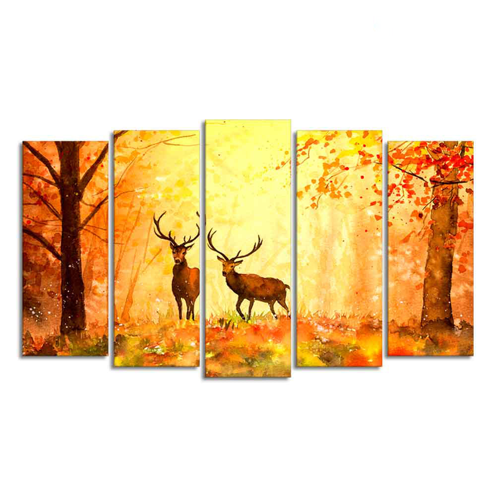 Beautiful Forest Deer Canvas Wall Painting Set of Five