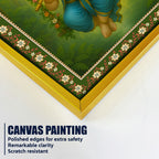Beautiful Ganesh with Flute Floral Border Vertical Wall Painting