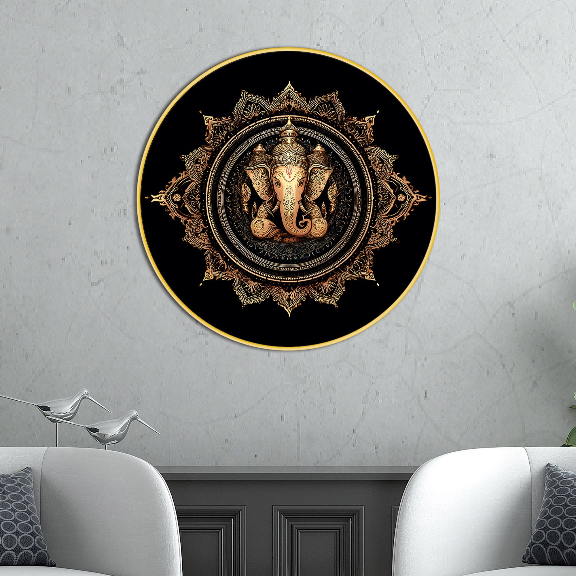 Beautiful Ganpati Round Wall Décor Painting for Living Room