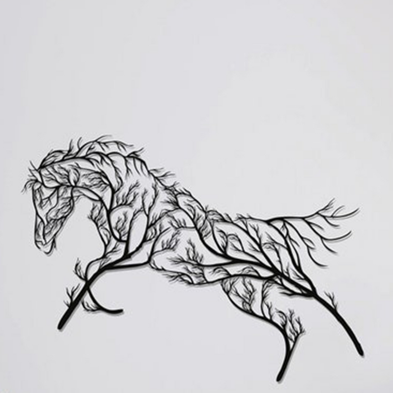 Beautiful Geometric Horse and Tree Metal Wall Art Decor